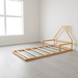 Pine Wood Floor Bed House Frame for Kids and Toddlers - Front View