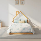 Pine Wood Floor Bed House Frame for Kids and Toddlers