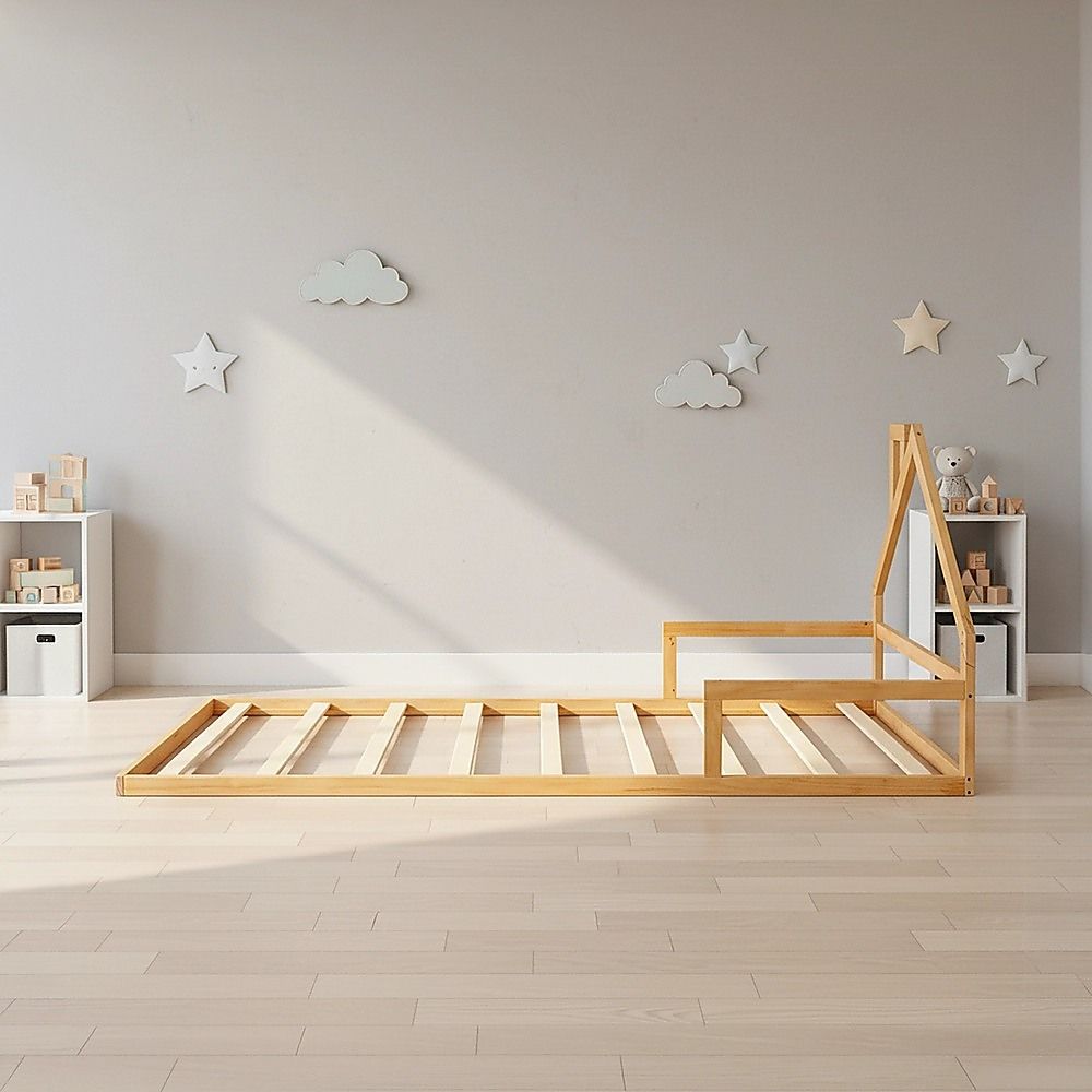 Pine Wood Floor Bed House Frame for Kids and Toddlers