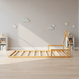 Pine Wood Floor Bed House Frame for Kids and Toddlers