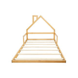 Pine Wood Floor Bed House Frame for Kids and Toddlers - Low Angle