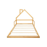 Pine Wood Floor Bed House Frame for Kids and Toddlers - Rear View