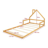 Pine Wood Floor Bed House Frame for Kids and Toddlers - Close-Up Angle