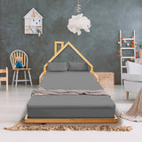 Pine Wood Floor Bed House Frame for Kids and Toddlers - Front View