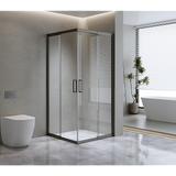 Adjustable 900x900mm Double Sliding Door Glass Shower Screen in Black - Front View