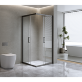 Adjustable 900x1100mm Double Sliding Door Glass Shower Screen in Black - Front View