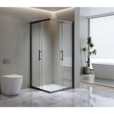 Adjustable 900x1100mm Double Sliding Door Glass Shower Screen in Black - Side View