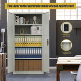 Two-Door Metal Cabinet Shelf Storage for Home Office Gym - Close-Up Angle