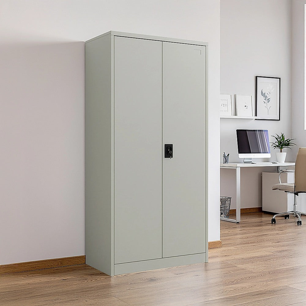Two-Door Metal Cabinet Shelf Storage for Home Office Gym