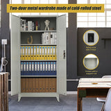 Two-Door Metal Cabinet Shelf Storage for Home Office Gym - Low Angle