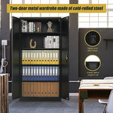 Two-Door Metal Cabinet Shelf Storage for Home Office Gym - Low Angle