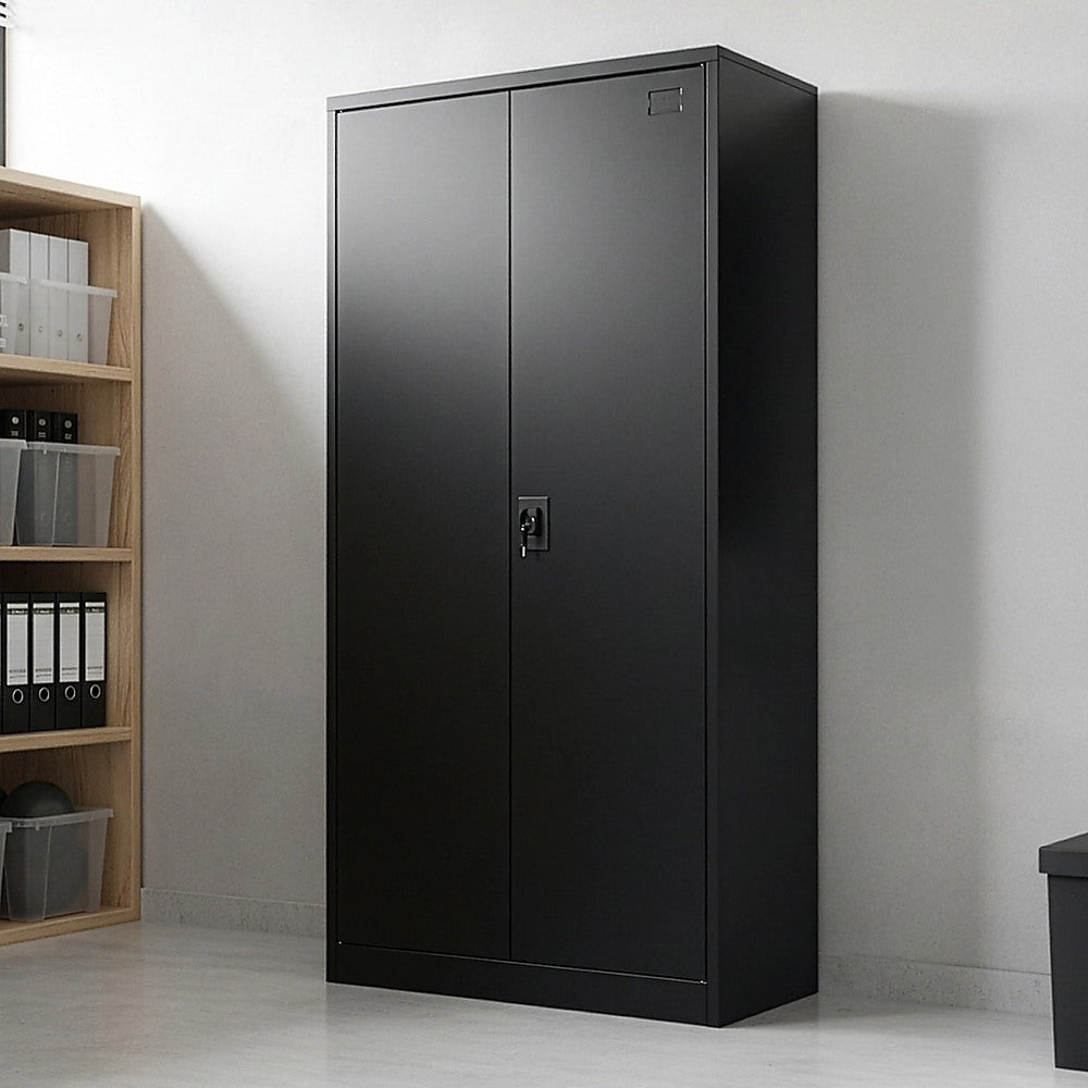 Two-Door Metal Cabinet Shelf Storage for Home Office Gym