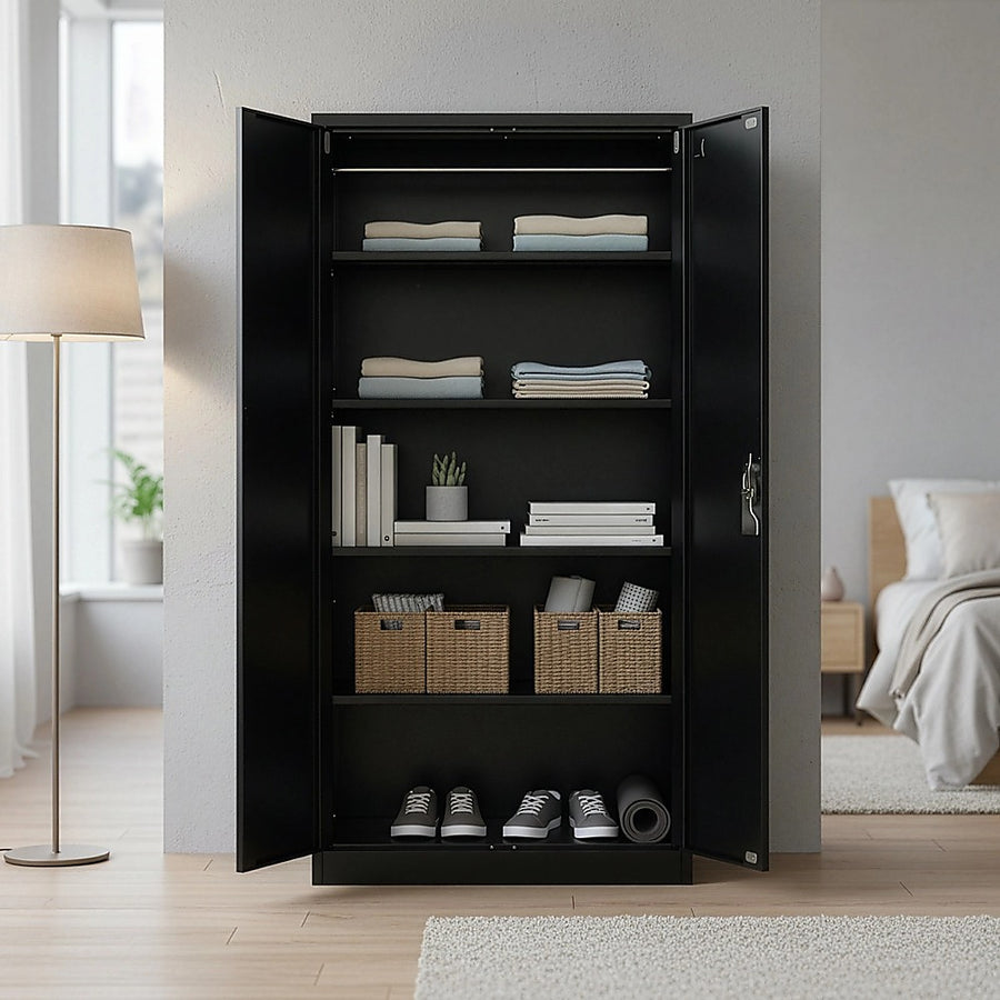 Two-Door Metal Cabinet Shelf Storage for Home Office Gym