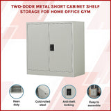 Two-Door Metal Short Cabinet Shelf Storage for Home Office Gym - Side View