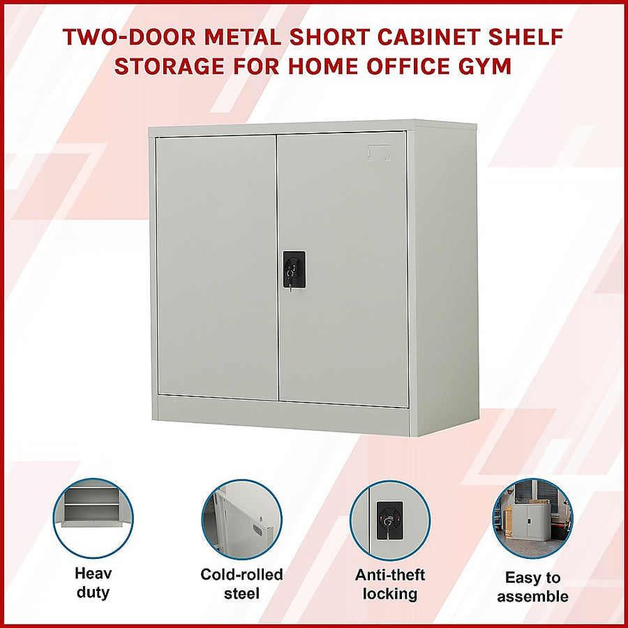Two-Door Metal Short Cabinet Shelf Storage for Home Office Gym, image 3
