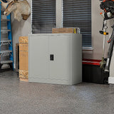 Two-Door Metal Short Cabinet Shelf Storage for Home Office Gym - Front View