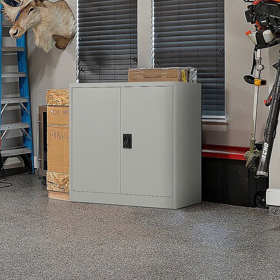 Two-Door Metal Short Cabinet Shelf Storage for Home Office Gym, Storage