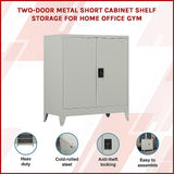 Two-Door Metal Short Cabinet Shelf Storage for Home Office Gym - Side View