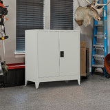 Two-Door Metal Short Cabinet Shelf Storage for Home Office Gym - Front View