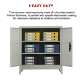 Two-Door Metal Short Cabinet Shelf Storage for Home Office Gym - Rear View