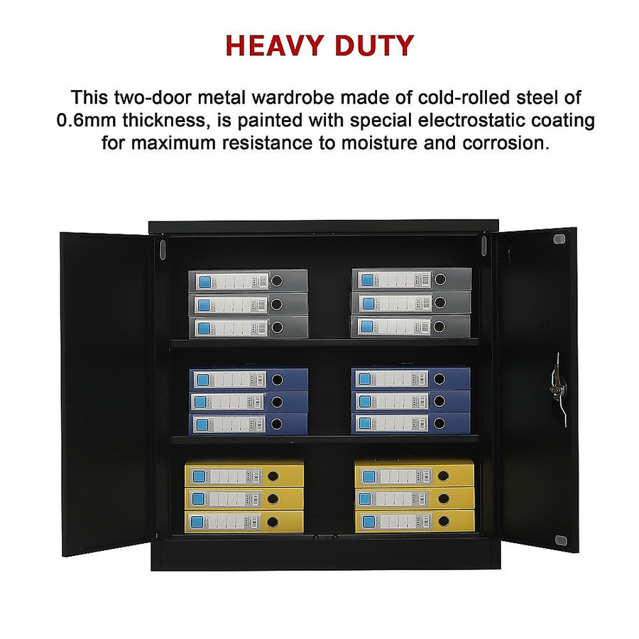 Black two-door steel storage cabinet with shelves, 90 x 45 x 90cm, image 9
