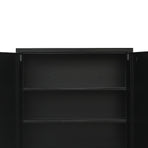 Black two-door steel storage cabinet with shelves, 90 x 45 x 90cm, cold-rolled steel with electrostatic paint