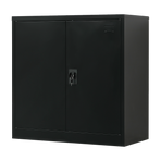 Black two-door steel storage cabinet with shelves, 90 x 45 x 90cm