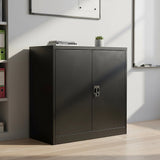 Two-Door Metal Short Cabinet Shelf Storage for Home Office Gym - Close-Up Angle