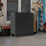 Two-Door Metal Short Cabinet Shelf Storage for Home Office Gym - Front View