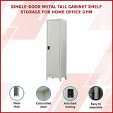 Single-Door Metal Tall Cabinet Shelf Storage for Home Office Gym - Side View