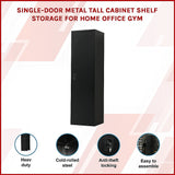 Single-Door Metal Tall Cabinet Shelf Storage for Home Office Gym - Side View