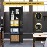 Single-Door Metal Tall Cabinet Shelf Storage for Home Office Gym - Low Angle