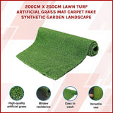 200cm x 250cm Lawn Turf Artificial Grass Mat Carpet Fake Synthetic Garden Landscape - Side View
