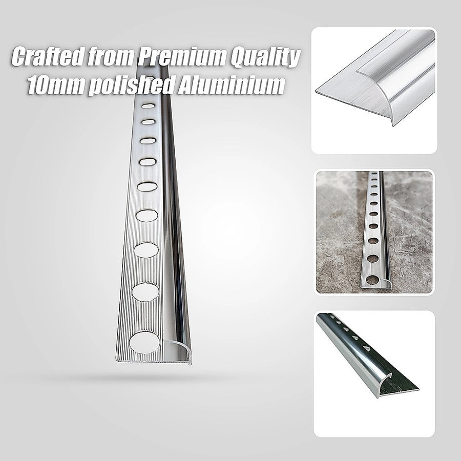 10 x Tile Trim Heavy Duty Round Edge Aluminium 10mm