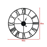 60cm Industrial Large Wall Clock, Round Metal Wall Clocks Roman Numerals Style