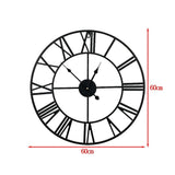 60cm Industrial Large Wall Clock, Round Metal Wall Clocks Roman Numerals Style - 45-Degree Angle