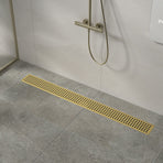 800mm Bathroom Shower Brushed Brass Grate Drain w/ Centre outlet Floor Waste, image 2
