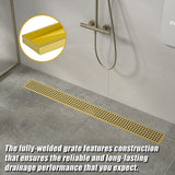 800mm Bathroom Shower Brushed Brass Grate Drain w/ Centre outlet Floor Waste - Top-Down View