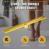 800mm Bathroom Shower Brushed Brass Grate Drain w/ Centre outlet Floor Waste - Rear View
