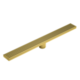 1200mm Bathroom Shower Brushed Brass Grate Drain w/ Centre outlet Floor Waste Square Pattern - Top-Down View