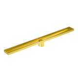 1200mm Bathroom Shower Brushed Brass Grate Drain w/ Centre outlet Floor Waste Square Pattern - Close-Up Angle