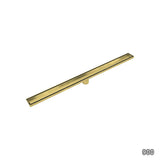 900mm Tile Insert Bathroom Shower Brushed Brass Grate Drain w/ Centre outlet Floor Waste - Low Angle