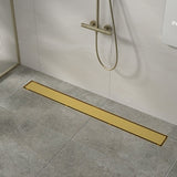 1000mm Tile Insert Bathroom Shower Brushed Brass Grate Drain w/Centre outlet Floor Waste - Front View