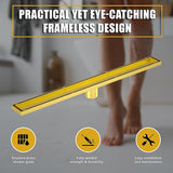 1000mm Tile Insert Bathroom Shower Brushed Brass Grate Drain w/Centre outlet Floor Waste - Top-Down View