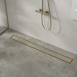 1000mm Tile Insert Bathroom Shower Brushed Brass Grate Drain w/Centre outlet Floor Waste - 45-Degree Angle