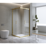 Adjustable 900x1100mm Double Sliding Door Glass Shower Screen in Gold - Front View