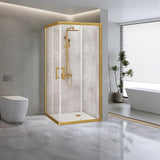 Adjustable 900x900mm Double Sliding Door Glass Shower Screen in Gold - Front View