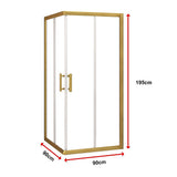 Adjustable 900x900mm Double Sliding Door Glass Shower Screen in Gold - 45-Degree Angle