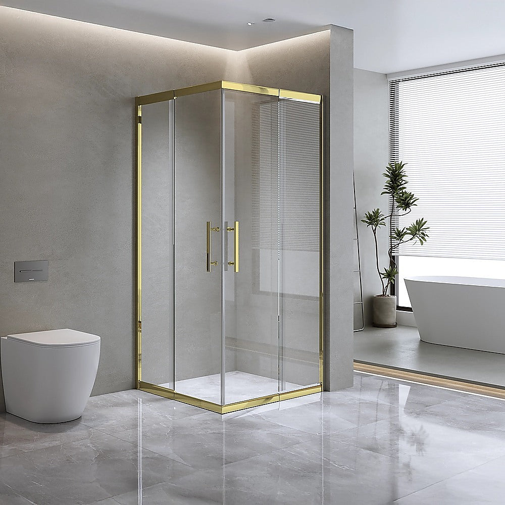 Adjustable 1000x1000mm Double Sliding Door Glass Shower Screen in Gold