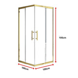 Adjustable 1000x1000mm Double Sliding Door Glass Shower Screen in Gold - Close-Up Angle